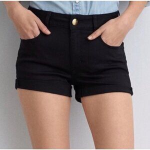 American Eagle Black Hi-Rise Shortie Rolled Cuff Stretch Denim Jean Shorts Sz 2